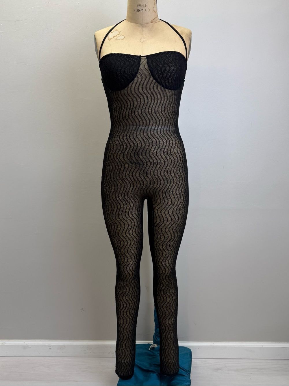 Fashion Nova Black Sheer Wavy Pattern Jumpsuit 💚